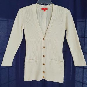 Spring Sweater - Ivanka Trump Women White Knit Slim Fit Cardigan Size Small